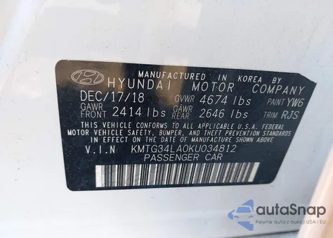 2019 Genesis G70 Elite z USA, uszkodzony, nr VIN KMTG34LA0KU034812